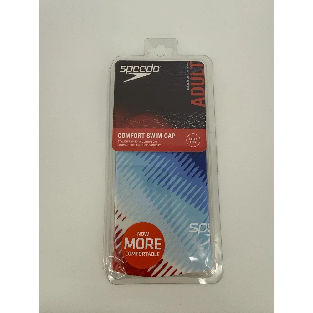 NEW Speedo Adult Comfort Swim Cap Red White Blue Latex Free Ultra Soft Silicone